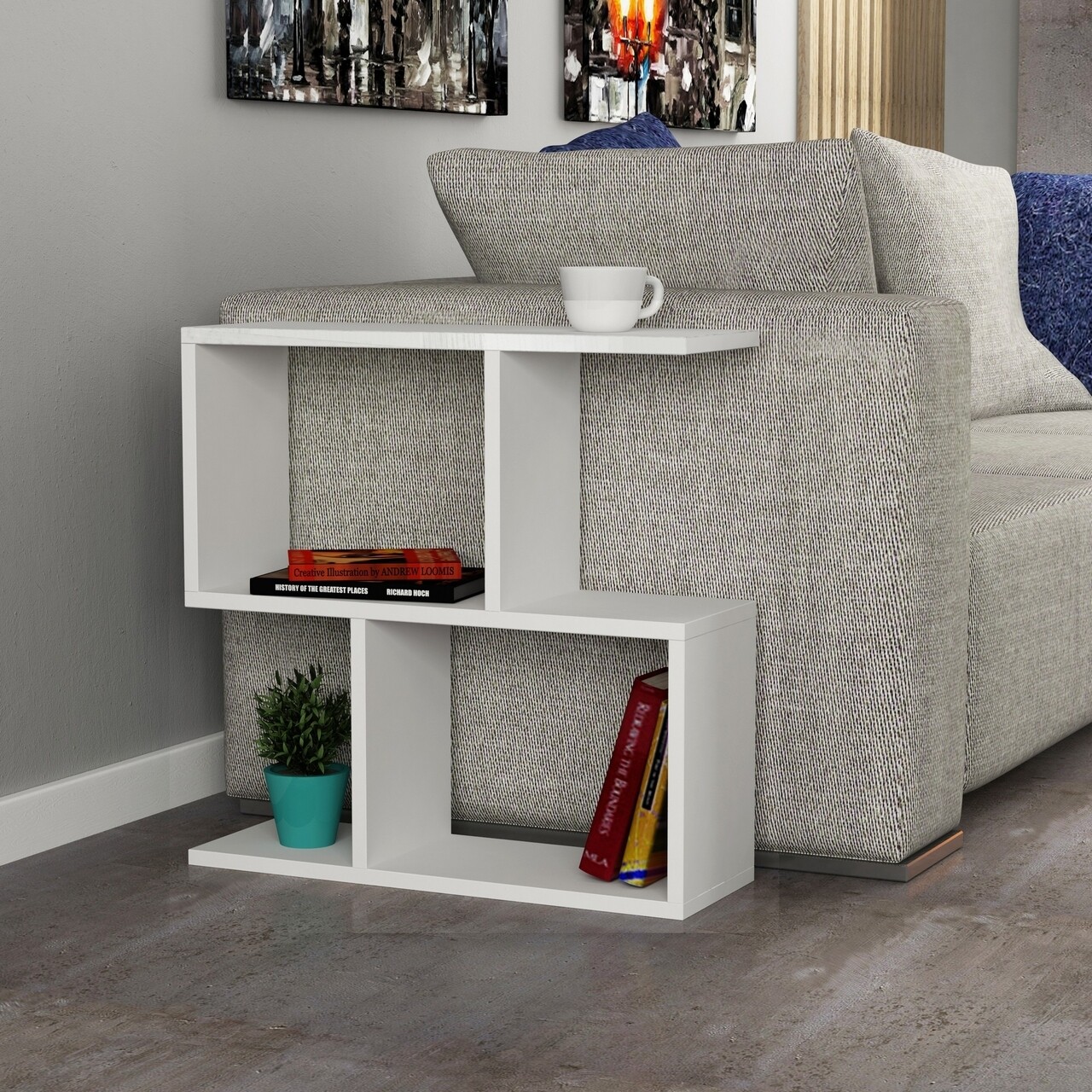 Masuta pentru living Mania, Decotie, 60x20x60 cm, alb - imagine 4